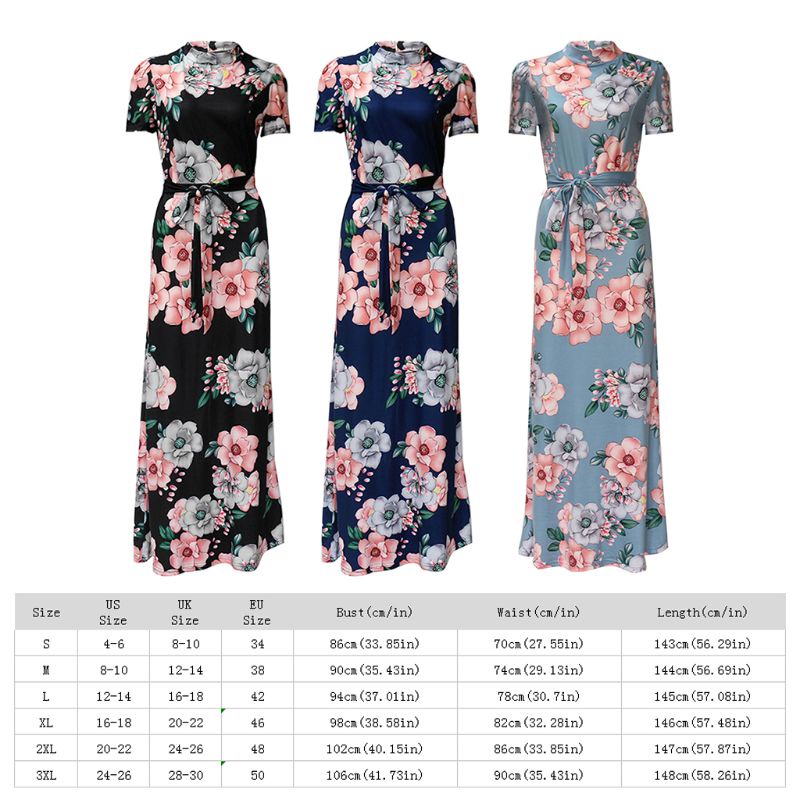 Xiangbao Đầm Maxi Tay Ngắn Cổ Đứng Phong Cách Boho Mùa Hè Cho Nữ Có Size Lớn Fl