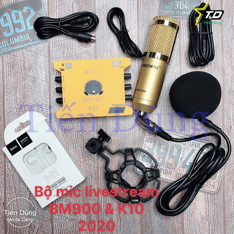 Bộ livestream sound card k10 2020 đi mic thu âm BM900 kèm tai nghe Hoco M1 chính hãng - Trọn bộ mic thu âm hay karaoke