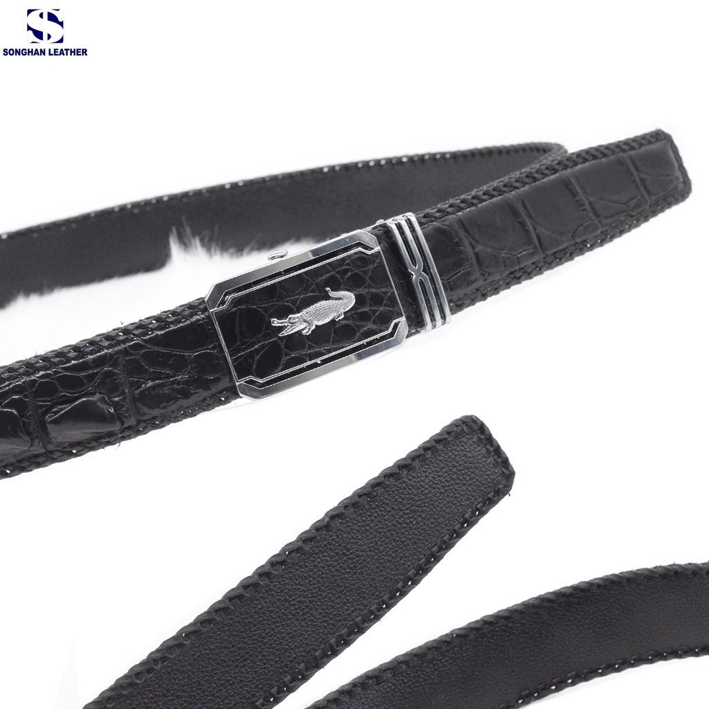 Dây Lưng Da Cá Sấu Gai Lưng Đan Viền Songhan Leather MB09.Thắt Lưng Bản 3.8cm Liền Không Nối.BH 12 Tháng