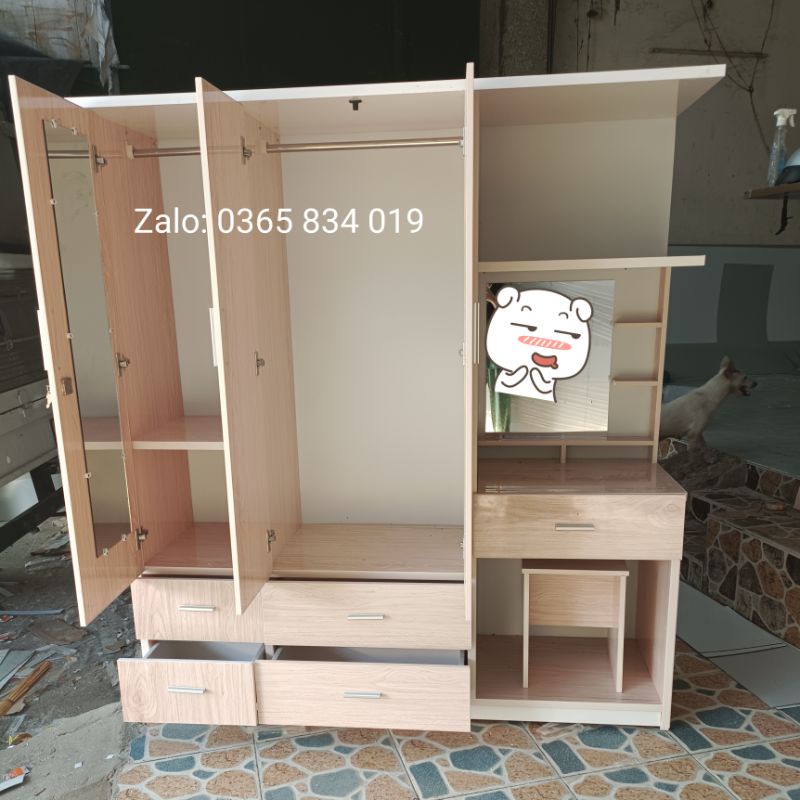 Tủ quần áo liền bàn trang điểm tặng ghế nệm ngang 1m65 cao 1m8 sâu 48