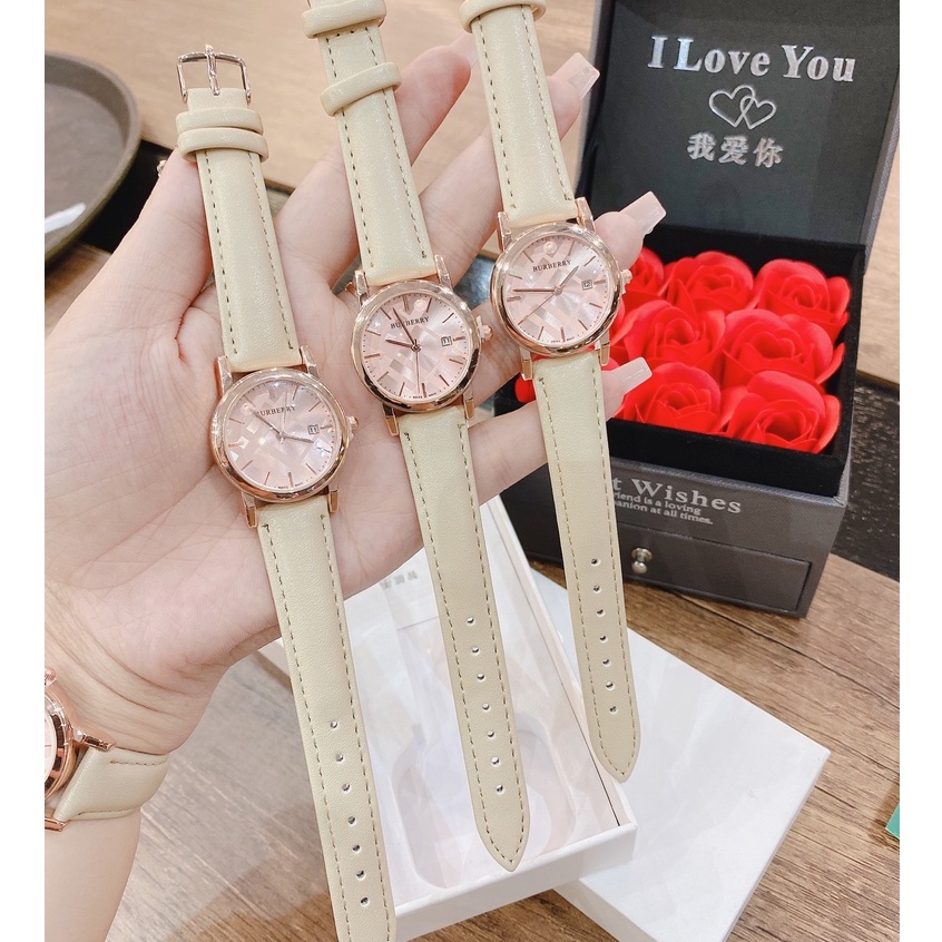 (Thẻ bảo hành 12 tháng) Đồng hồ dây da nữ Burberry mặt hồng, bảo hành 12 tháng, có box hh-STORE | BigBuy360 - bigbuy360.vn