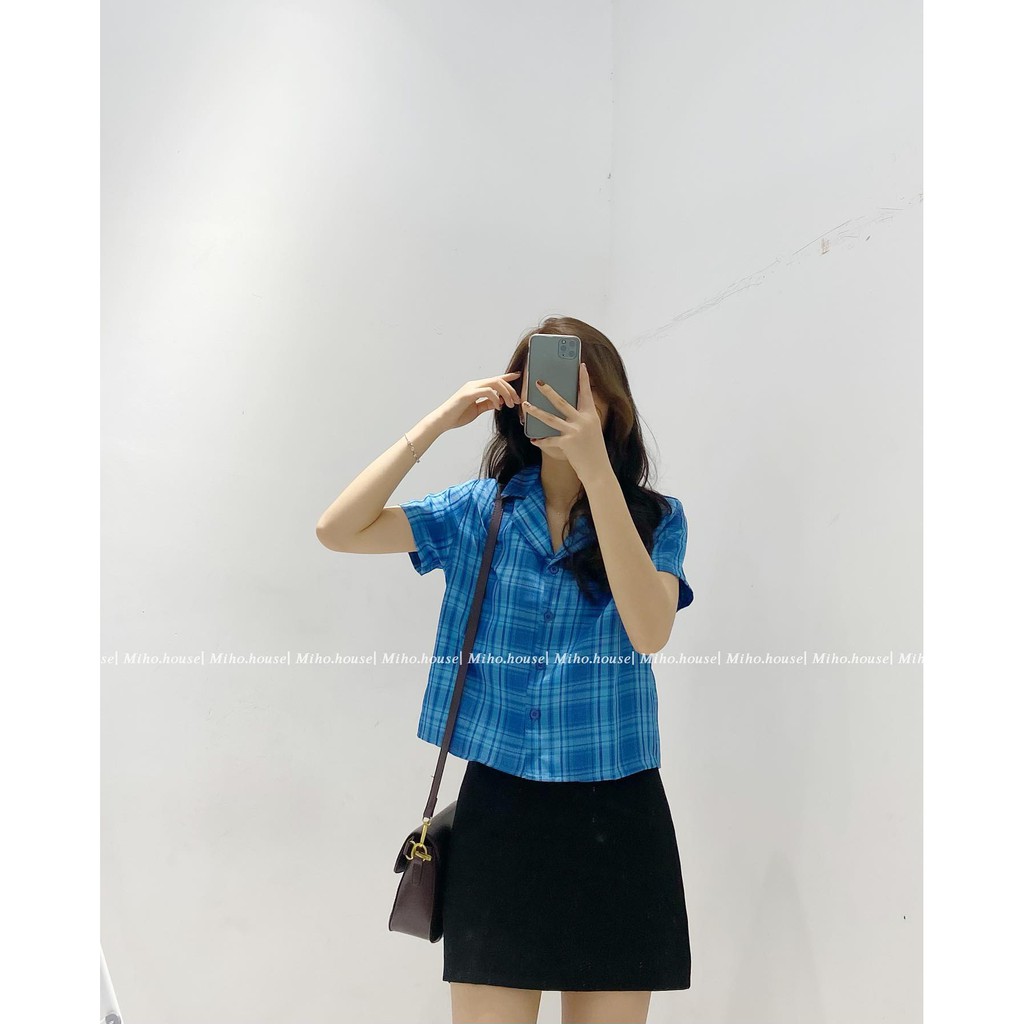 (FREESHIP) Áo blazer kẻ đen xanh