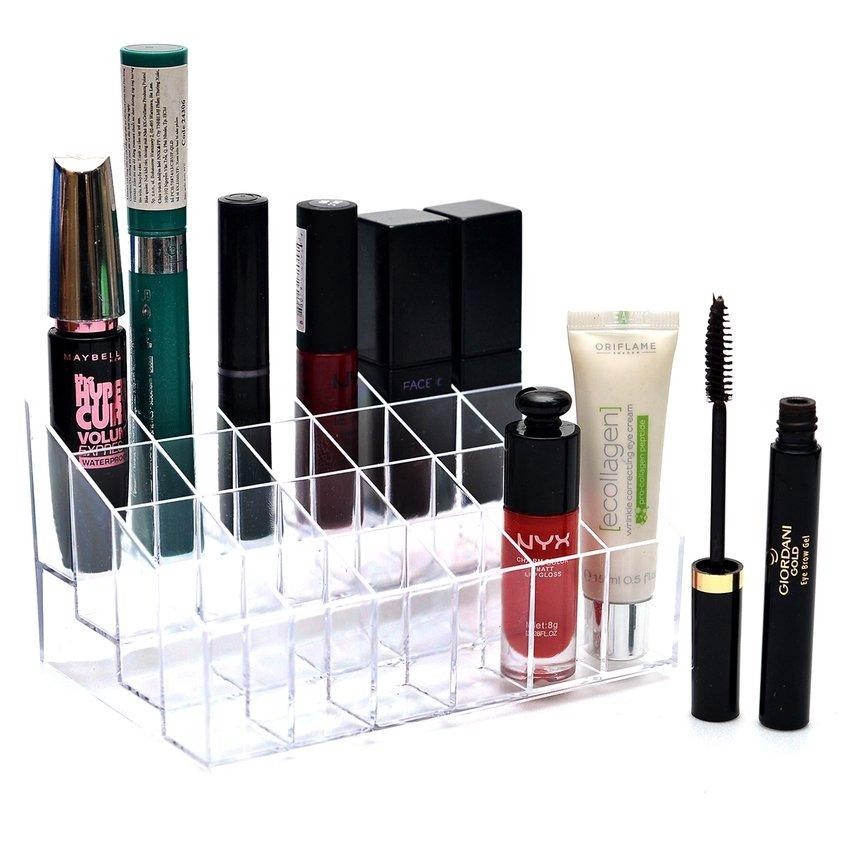 Khay Mica 24 Ô Đựng Son, Cọ Mắt, Serum, Mỹ Phẩm Trong Suốt