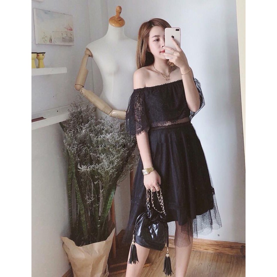 Đầm ren dự tiệc đầm trễ vai phối lưới đẹp ngất | BigBuy360 - bigbuy360.vn