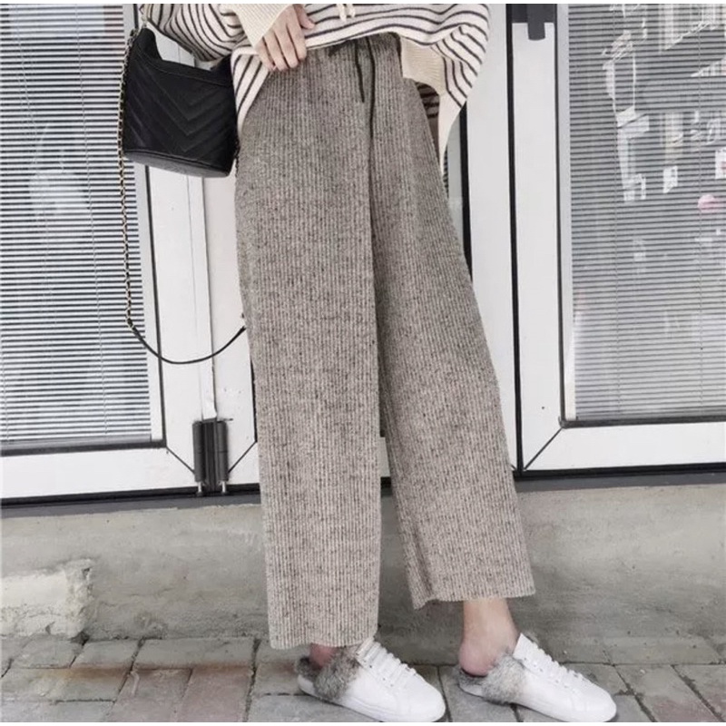 Quần suông dạ dập ly cạp chun