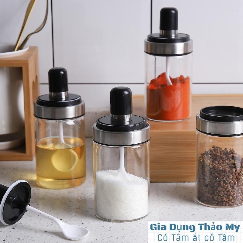 Hũ đựng gia vị có kèm thìa Lọ đựng gia vị Chai đựng gia vị