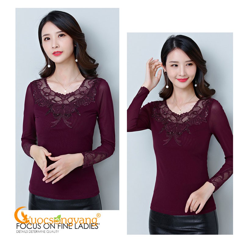Áo kiểu phối ren áo thun nữ lưới dài tay GLA252 Cuocsongvang