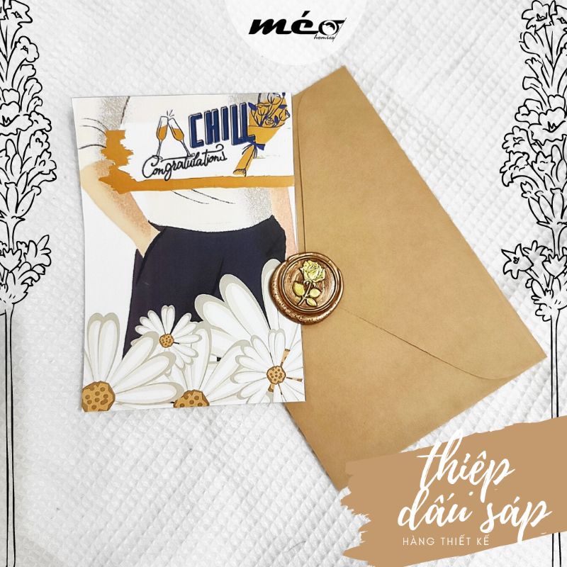 THIỆP dấu sáp hàng thiết kế CHILL kèm phong thư Kraft kiểu Vintage làm quà tặng, thư mời chúc mừng