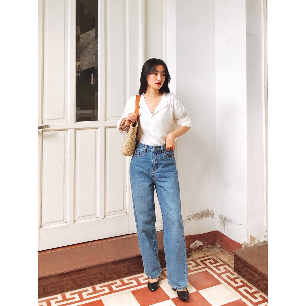 ™⊕Quần Jeans Ống Rộng Nữ - Loose Aqua Blue Hashtagem ( Mã LJ 02B )