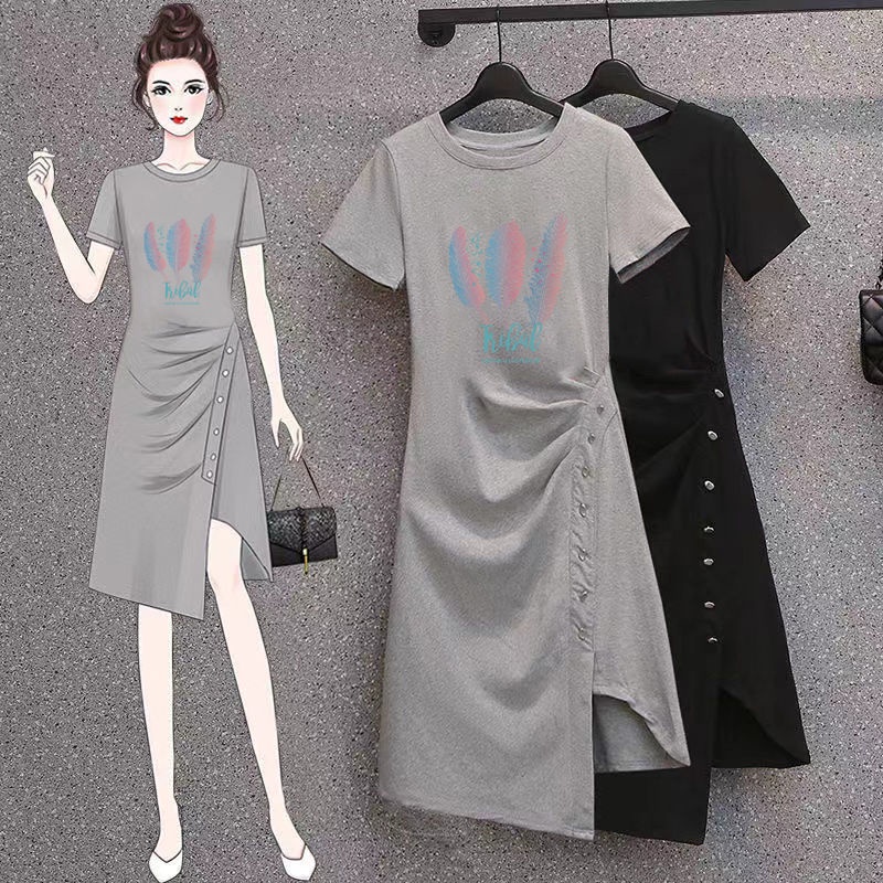 Đầm Thun Cotton Tay Ngắn Dáng Rộng Thiết Kế Xẻ Tà Thời Trang Mùa Hè Cho Nữ