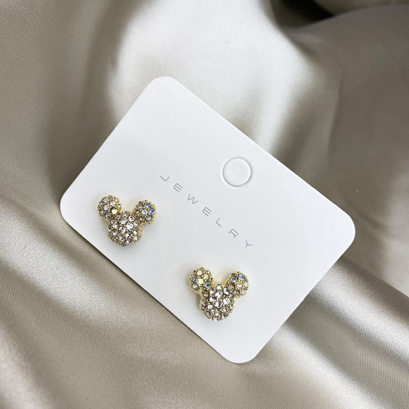 2020 Japanese and Korean S925 pure silver needle Mickey cartoon earrings earrings commuting temperament Earrings versatile super flash diamond Mickey Mouse raised Earrings small earrings versatile accessories female students&