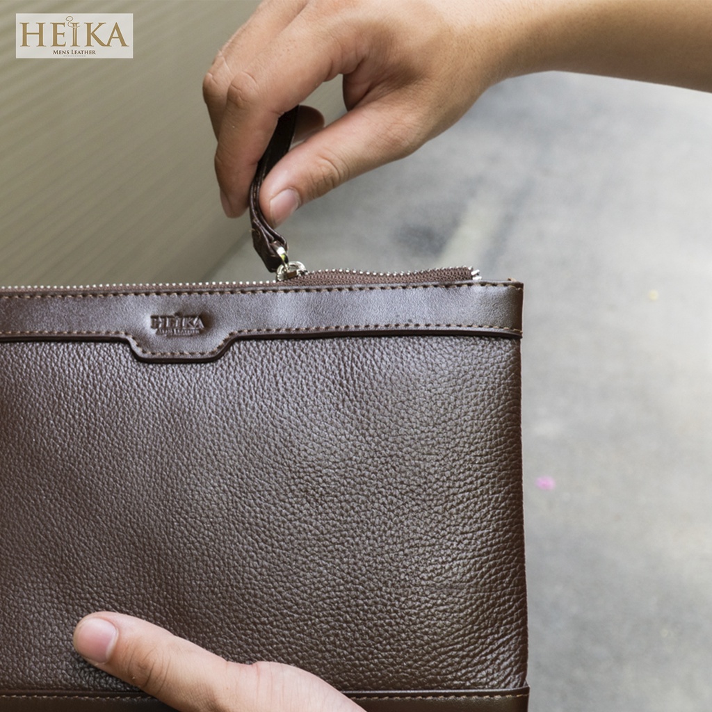 Clutch cầm tay, kẹp nách nam da bò thật thương hiệu Heika