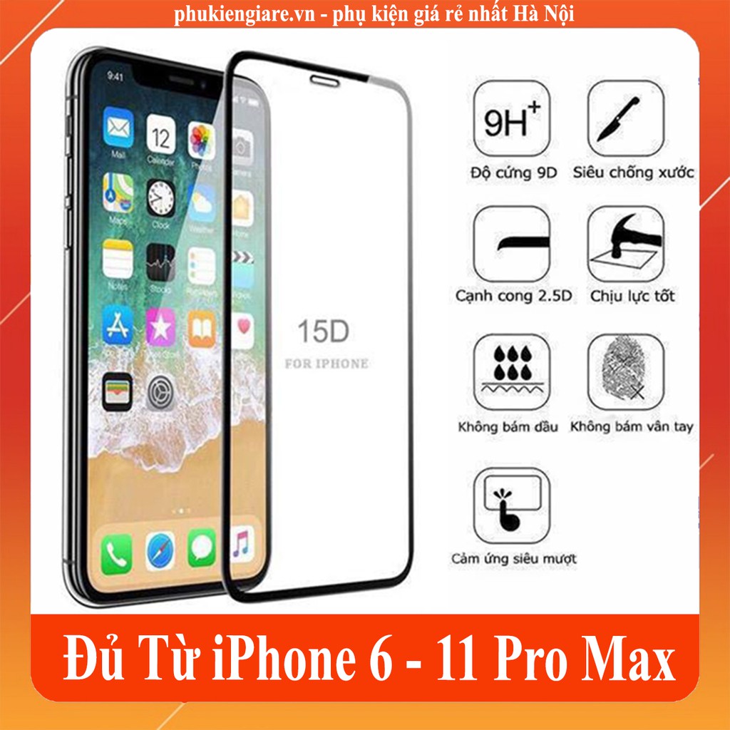 Kính Cường Lực 15D Remax Full Màn Hình Cho Các Dòng Iphone 6/7/8/6Plus/7Plus/8Plus/X/XsMax Giá Rẻ