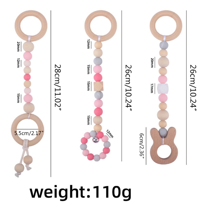 Bộ 3 Vòng Lục Lạc Silicone Treo Xe Đẩy Em Bé Sơ Sinh Mọc Răng