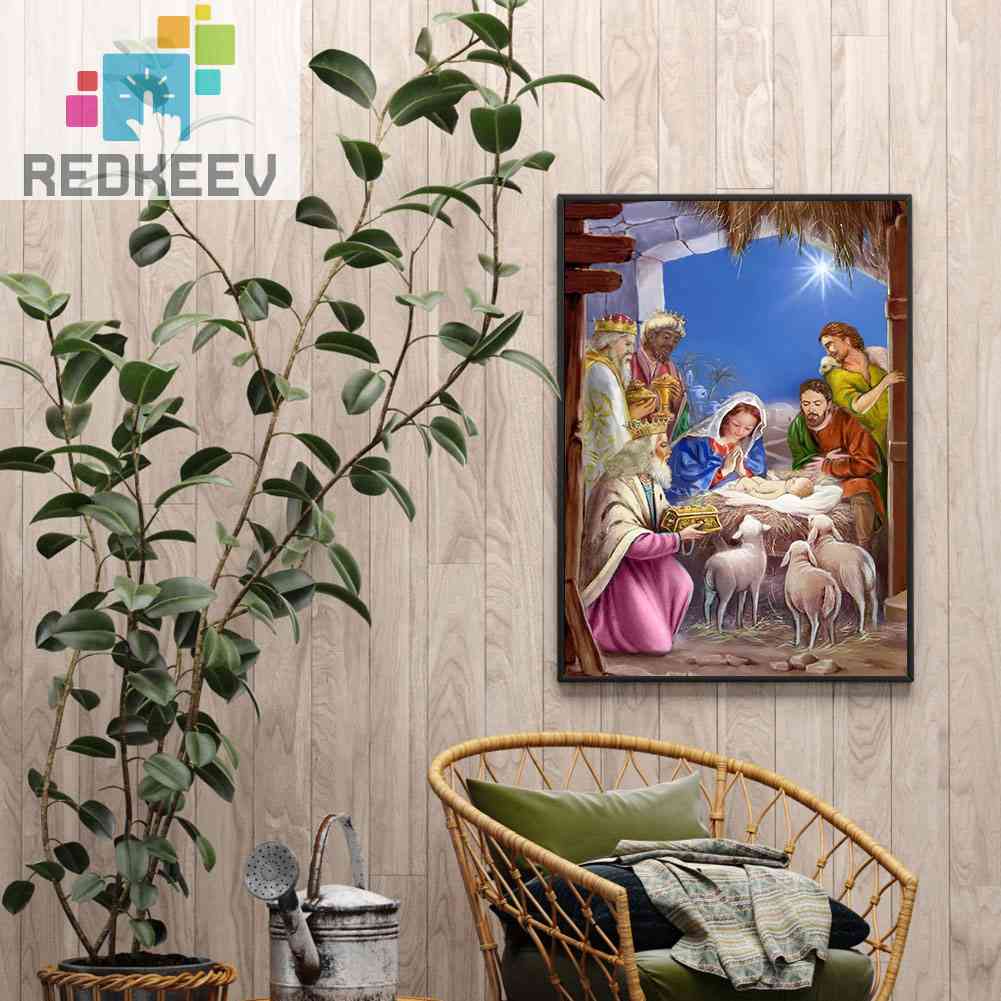 Bộ Tranh Đính Đá 5D Tự Làm Toàn Diện Họa Tiết Chúa Jesus Sinh Ra Được Trang Trí Nhà Cửa