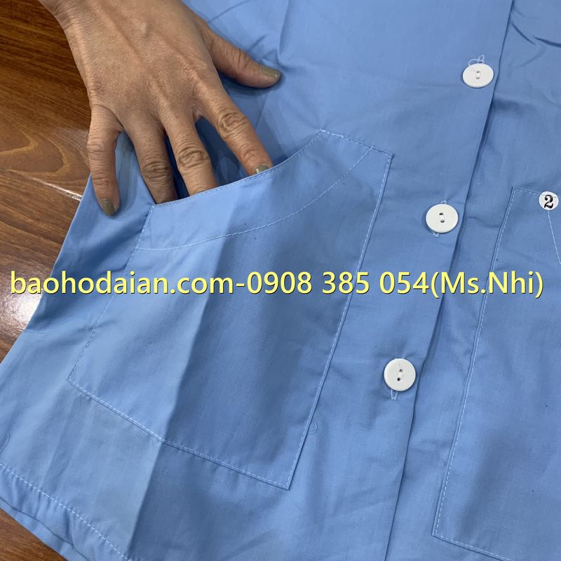 Áo tạp vụ ngắn tay dành cho nữ lao công chất liệu vải lon Nhật- Hình thật