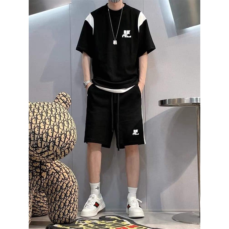 Bộ Phông Nam Cổ Tròn  Phối Màu Đen Trắng Lịch Sự Chất Cotton Hàn Mịn Thấm Hút Mồ Hôi Tốt