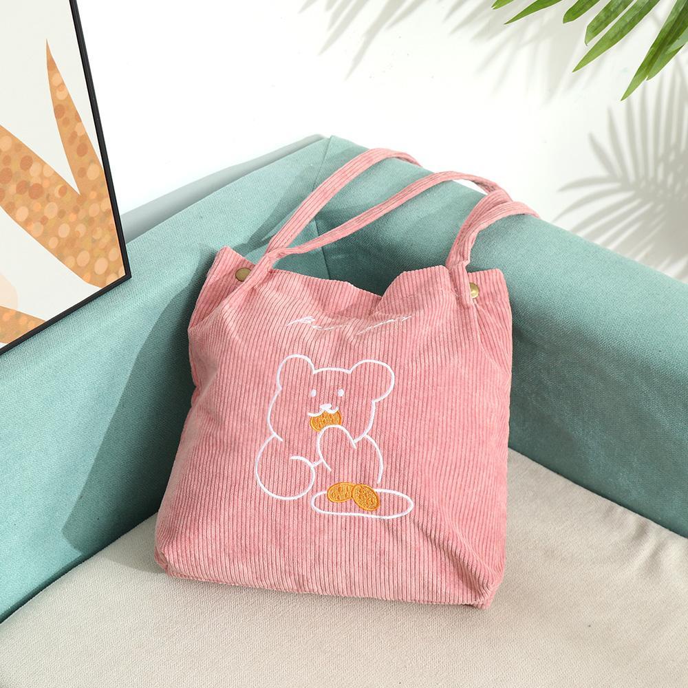 UUMIR Túi Tote Đeo Vai Cỡ Lớn Thêu Hình Gấu Dễ Thương