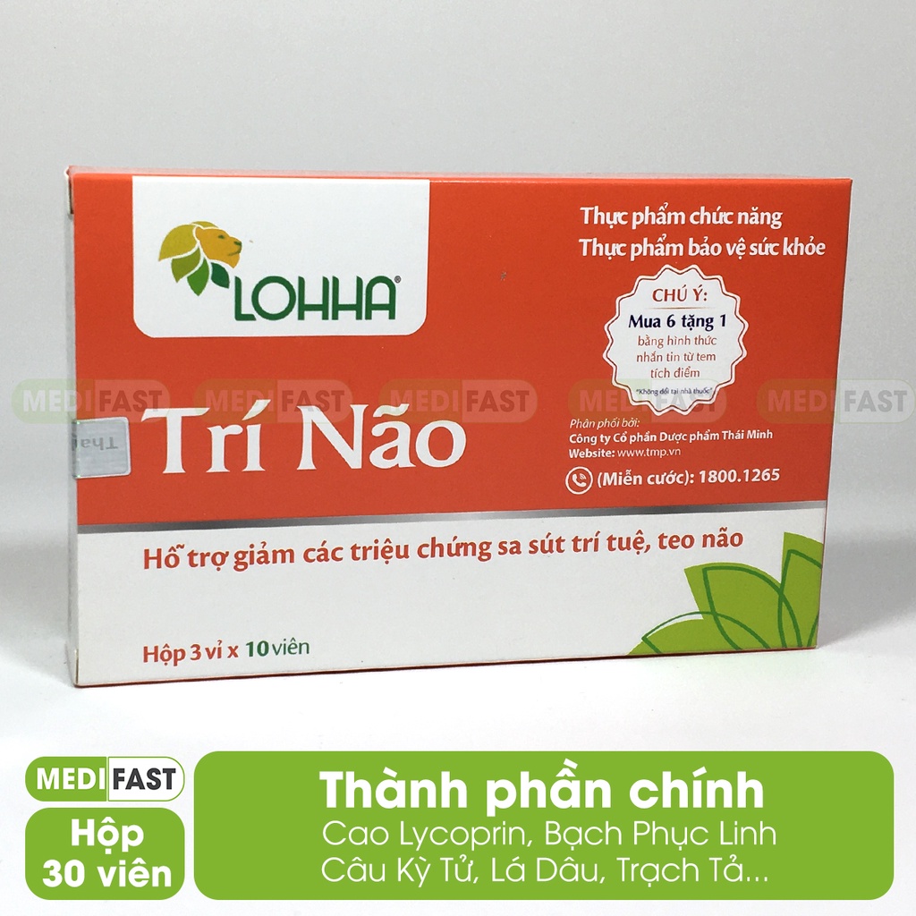 Loha Trí Não hỗ trợ tuần hoàn não Hộp 30 viên - mua 6 tặng 1 bằng tem tích điểm, tăng cường hoạt huyết dưỡng não