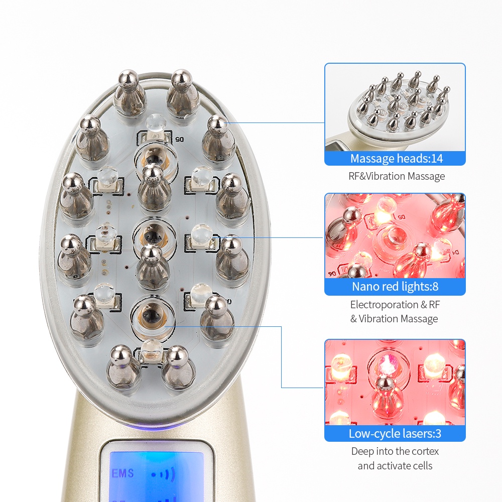 Lược chải tóc FOREVERLILY laser RF EMS nano LED đỏ chống rụng kích thích mọc tóc