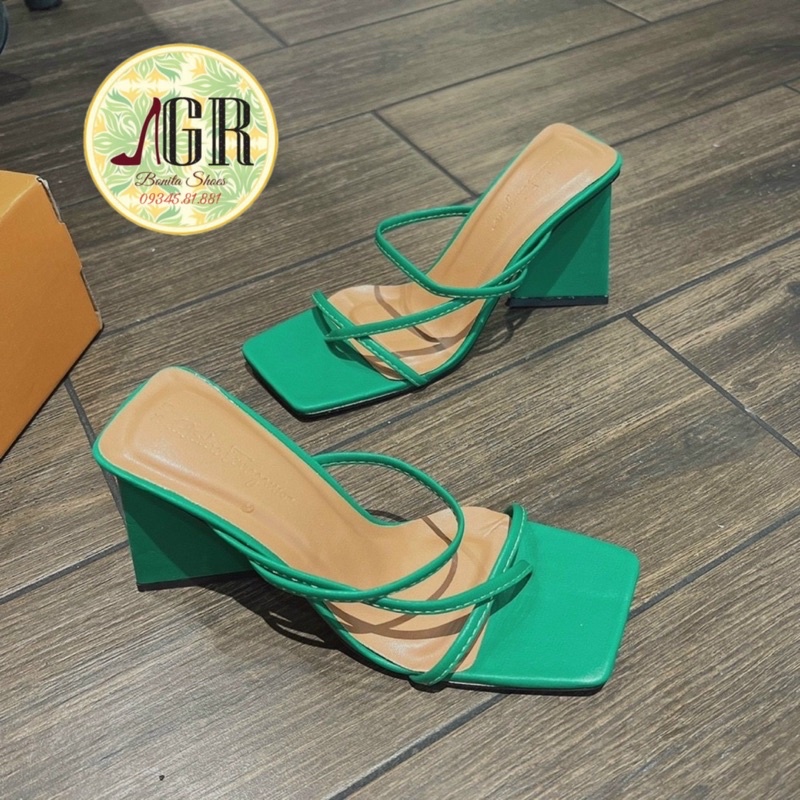 Guốc dây mảnh quai kiểu gót tam giác 9 cm
