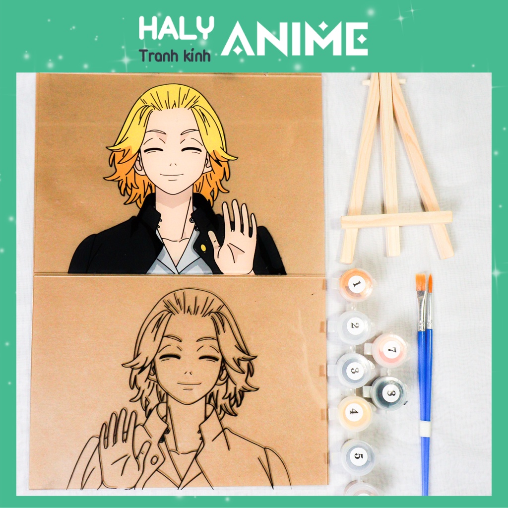 Tranh kính anime Mikey, theo yêu cầu, glass painting kit dễ thương, màu acrylic 3D khó phai.