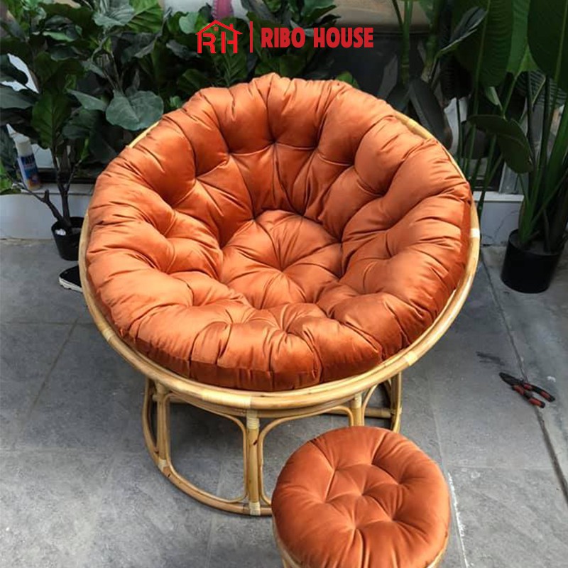 Ghế papasan RIBO HOUSE giả mây nhựa 100cm khung kim loại sơn tĩnh điện thư giãn trang trí phòng khách ban công RIBO186