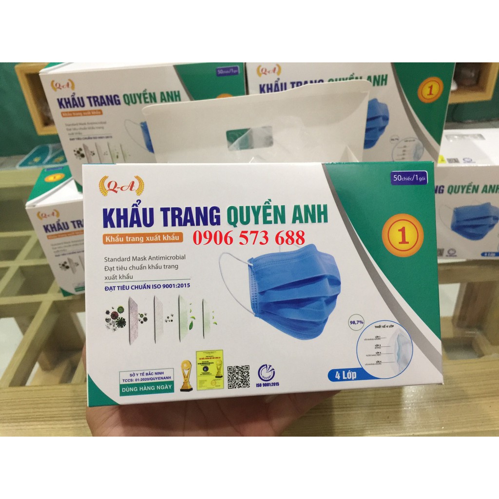 [HÀNG CÓ SẴN] KHẨU TRANG Y TẾ QUYỀN ANH 4 LỚP - HỘP 50 CHIẾC - Có LOGO