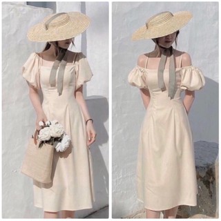ĐẦM DA RỚT VAI TAY NGẮN PHỒNG - LERA DRESS T176