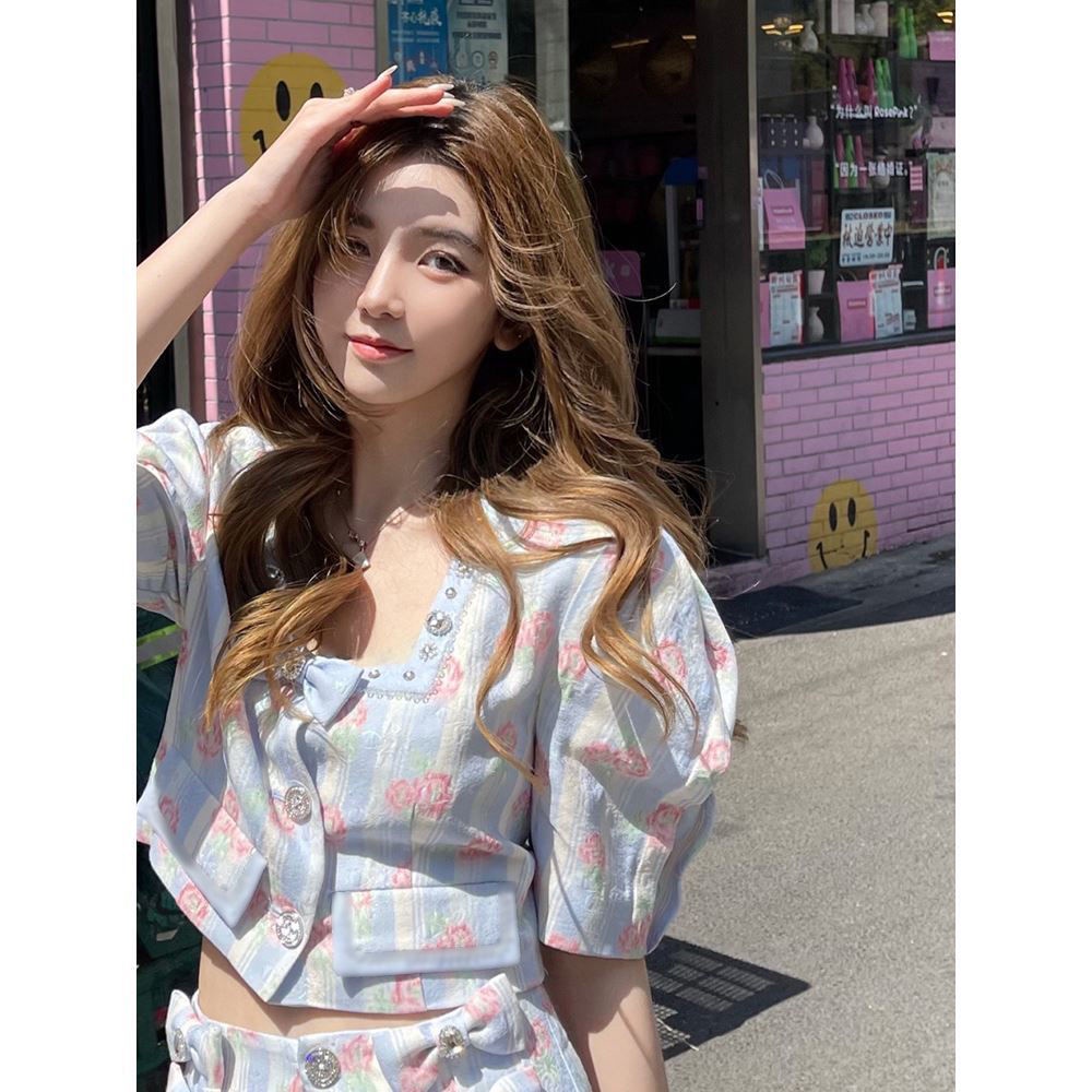 Đầm phồng cổ vuông đính đá pha lê phối nơ thời trang cho nữ