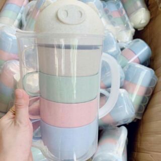 Bộ bình trà kèm 4 cốc lúa mạch hình lợn 1,6l