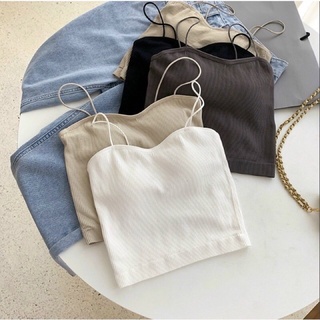 Áo bra hai Dây Gân Sợi bún Có Đệm Ngực, Áo hai Dây Mảnh Dáng Croptop có video thật T💯
