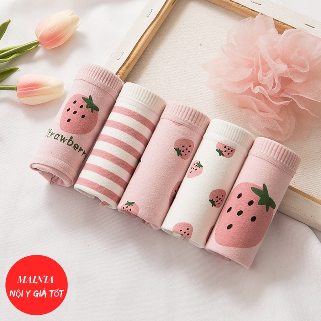 [Có Size M] Quần Lót Nữ Cotton 5 Kiểu Dễ Thương Hoạ Tiết Trái Dâu Cao Cấp Loại 1 Mainia Shop