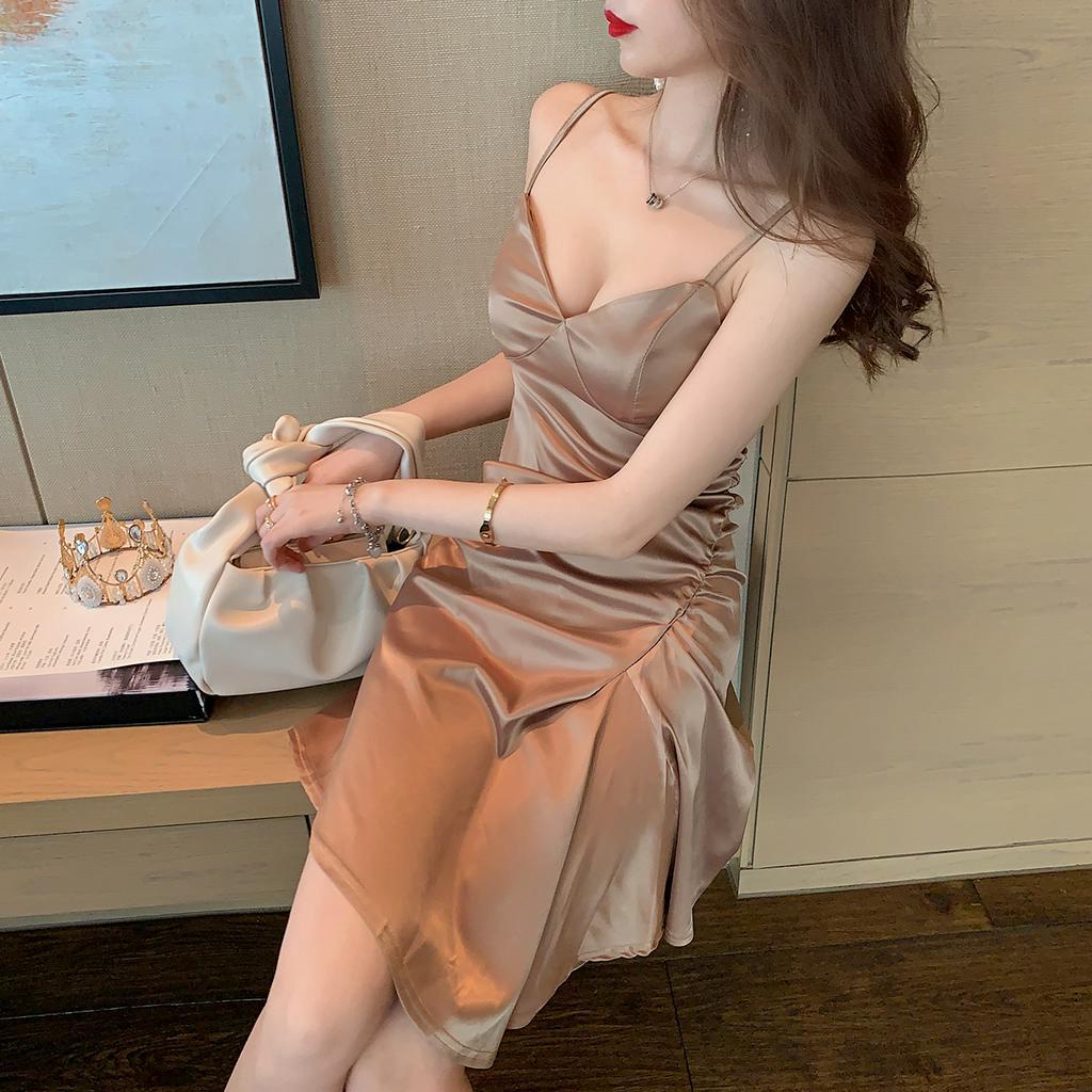 DUNEA Đầm hai dây cổ chữ V thời trang quyến rũ cho nữ