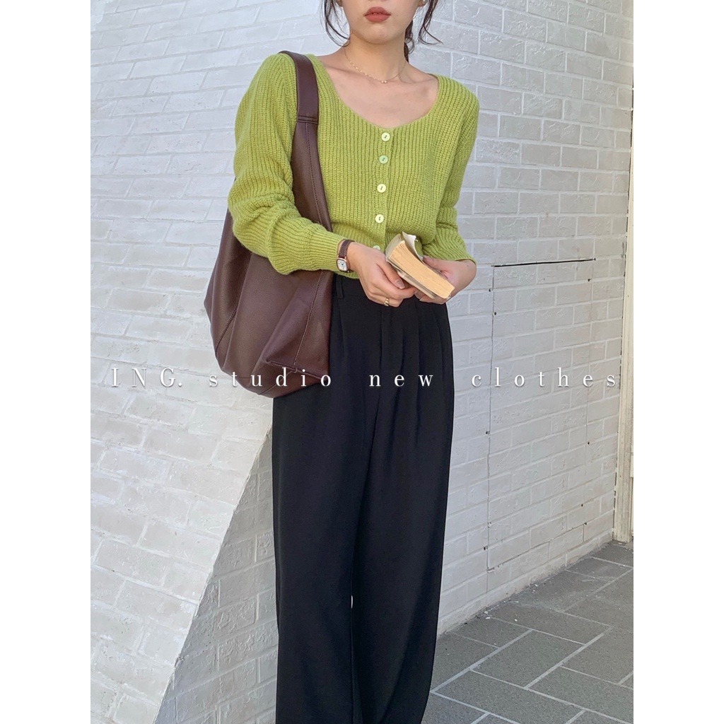 Áo Croptop Dệt Kim Tay Dài Cổ Vuông Màu Sắc Ngọt Ngào Thời Trang Mùa Thu Cho Nữ