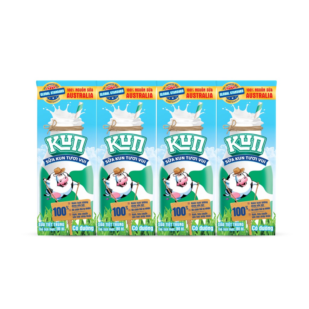 Sữa Kun tươi vui có đường 180ml thùng 48 hộp