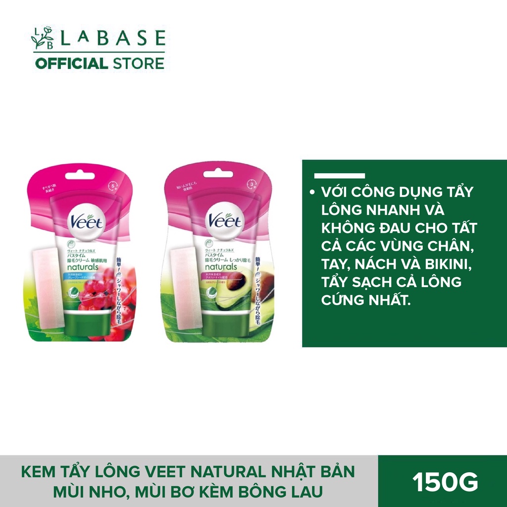 Kem tẩy lông Veet Natural Mùi Nho, Mùi Bơ 150g kèm bông