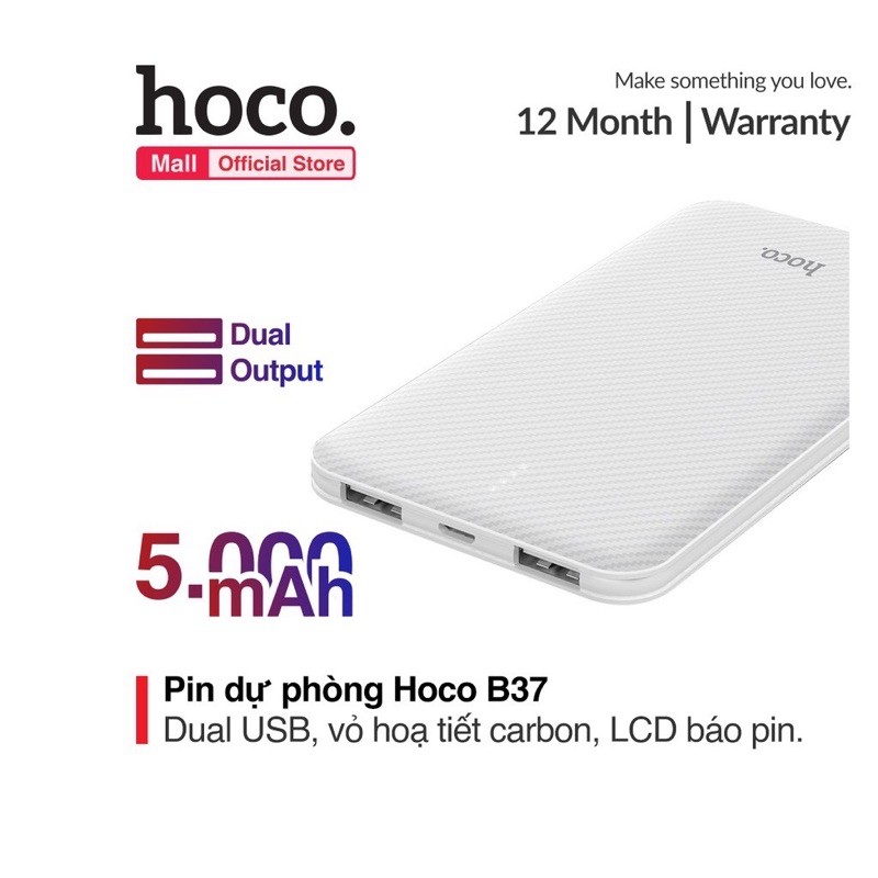 ✔FREESHIP✔PIN SẠC DỰ PHÒNG HOCO B37 DUNG LƯỢNG 5000MAH-2 CỔNG RA USB-CHO IPHONE 6/7/8 Plus/X/OPPO-SAMSUNG-CHÍNH HÃNG