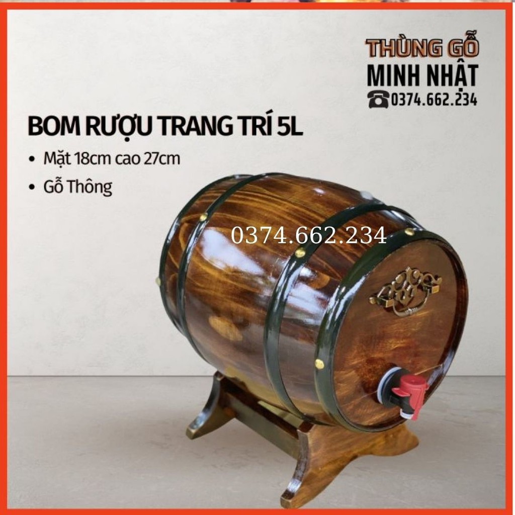 Thùng gỗ đựng rượu vang 5L-thùng đựng rượu bằng gỗ