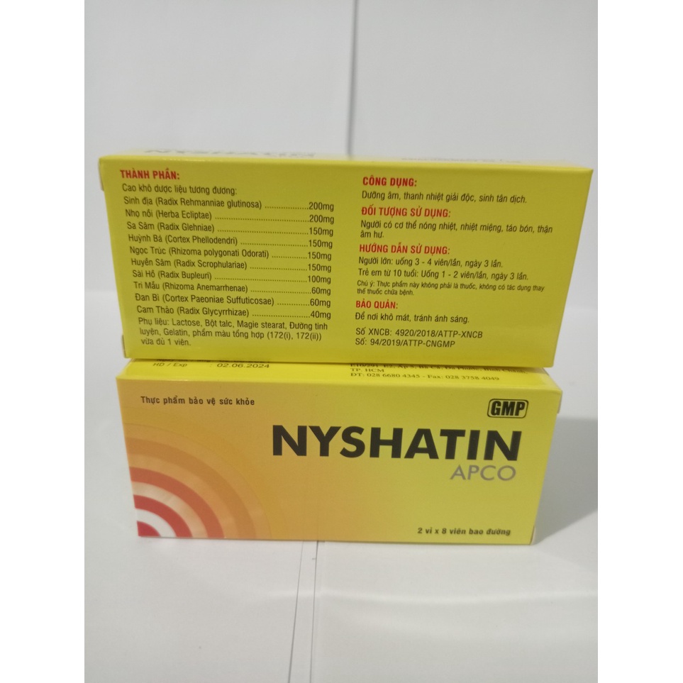 NISHATIN APCO Hộp 16 viên dùng cho người nhiệt miệng, táo bón, nóng nhiệt trong người..