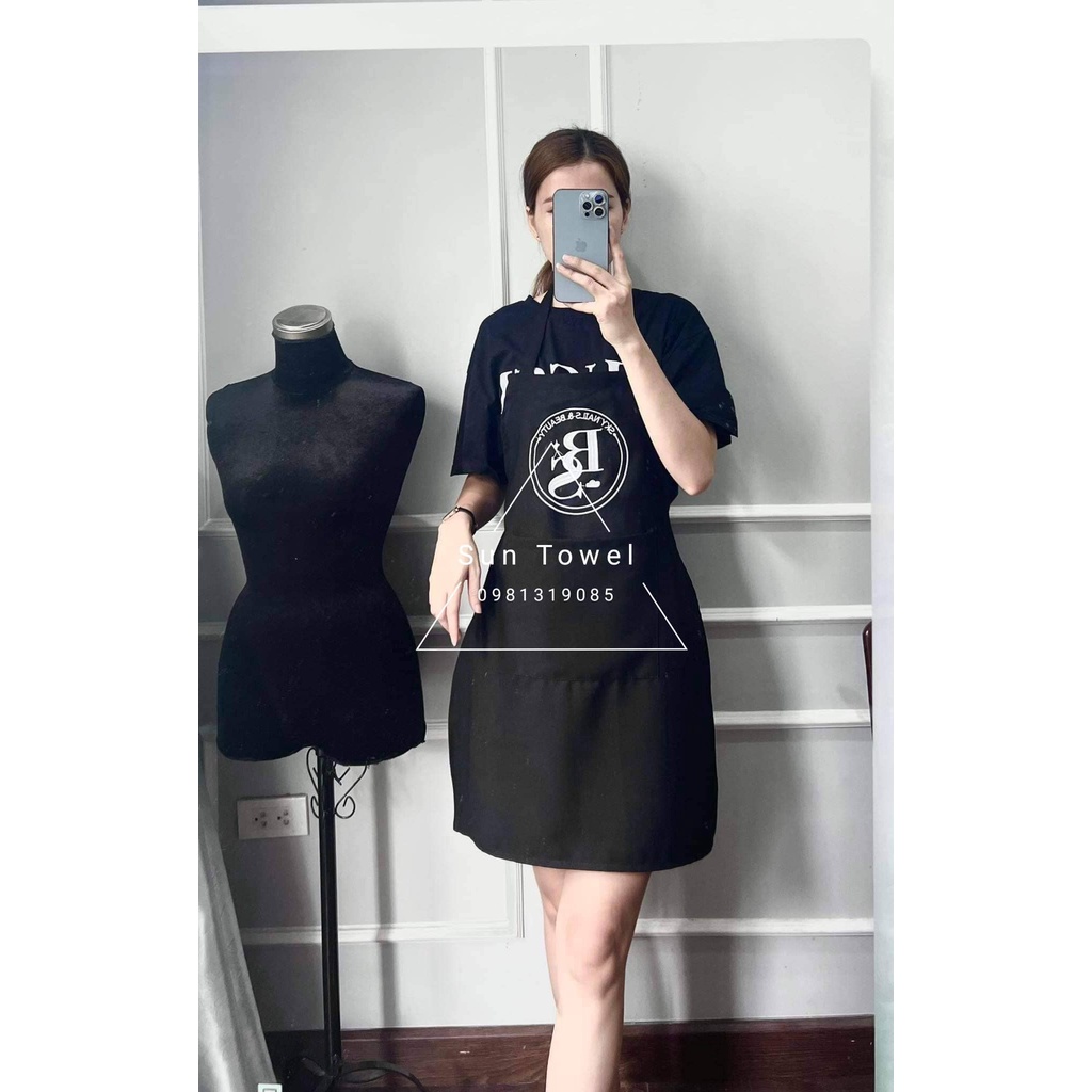 Tạp dề cho spa, nail,mi,hair salon CHẤT LIỆU TUYẾT MƯA mềm mịn - giá chưa bao gồm thêu logo