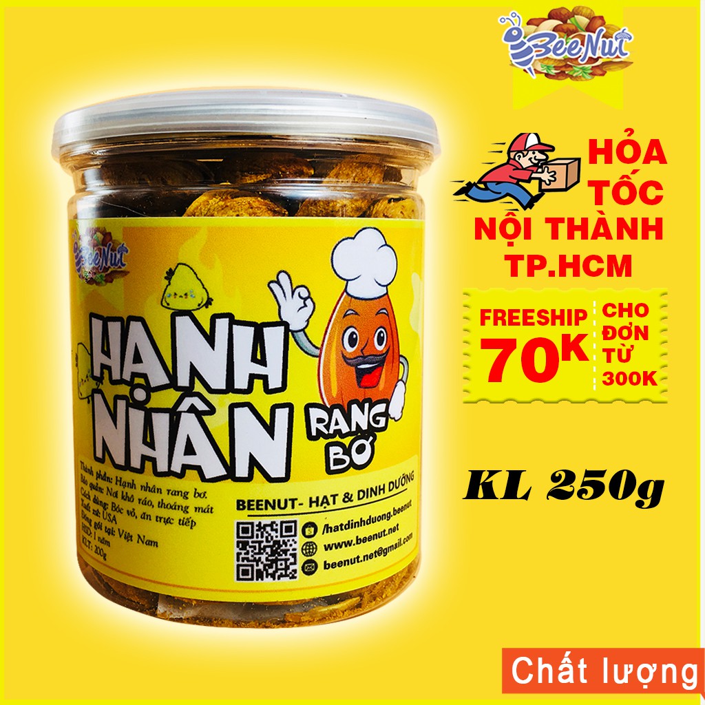 (Hũ 250g) Hạnh nhân (RB) rang bơ vỏ mỏng - hạt hạnh nhân bơ Mỹ dễ tách vỏ, rang thơm - BeeNut