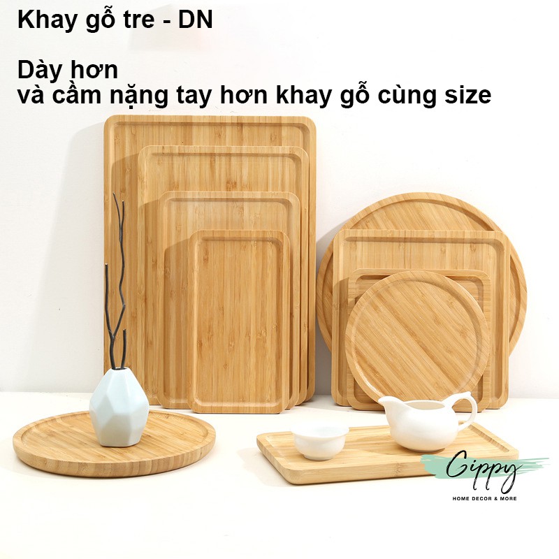 Khay gỗ tre, khay vuông, khay tròn đủ kích thước - phụ kiện trang trí - Gippy Decor