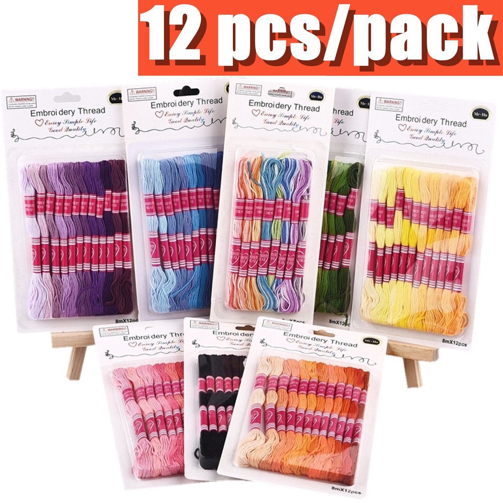 Bộ 12 Cuộn Chỉ Thêu Màu Sắc Cầu Vồng 8M