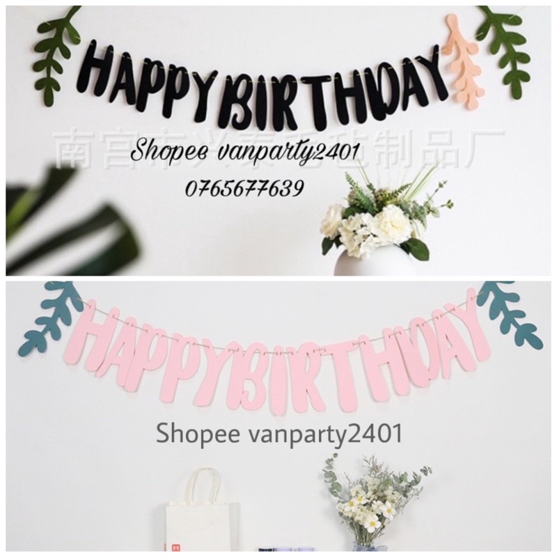 Dây treo vải nỉ Happy Birthday trang trí sinh nhật Hàn Quốc