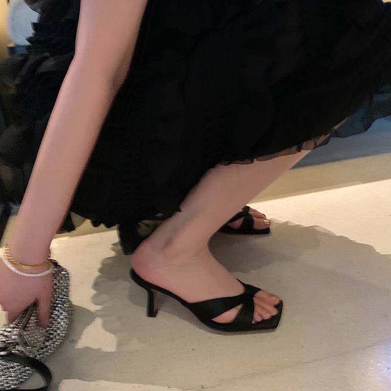 Dép Sandal Cao Gót Mũi Vuông Phong Cách Pháp Thời Trang Mùa Hè Cho Nữ