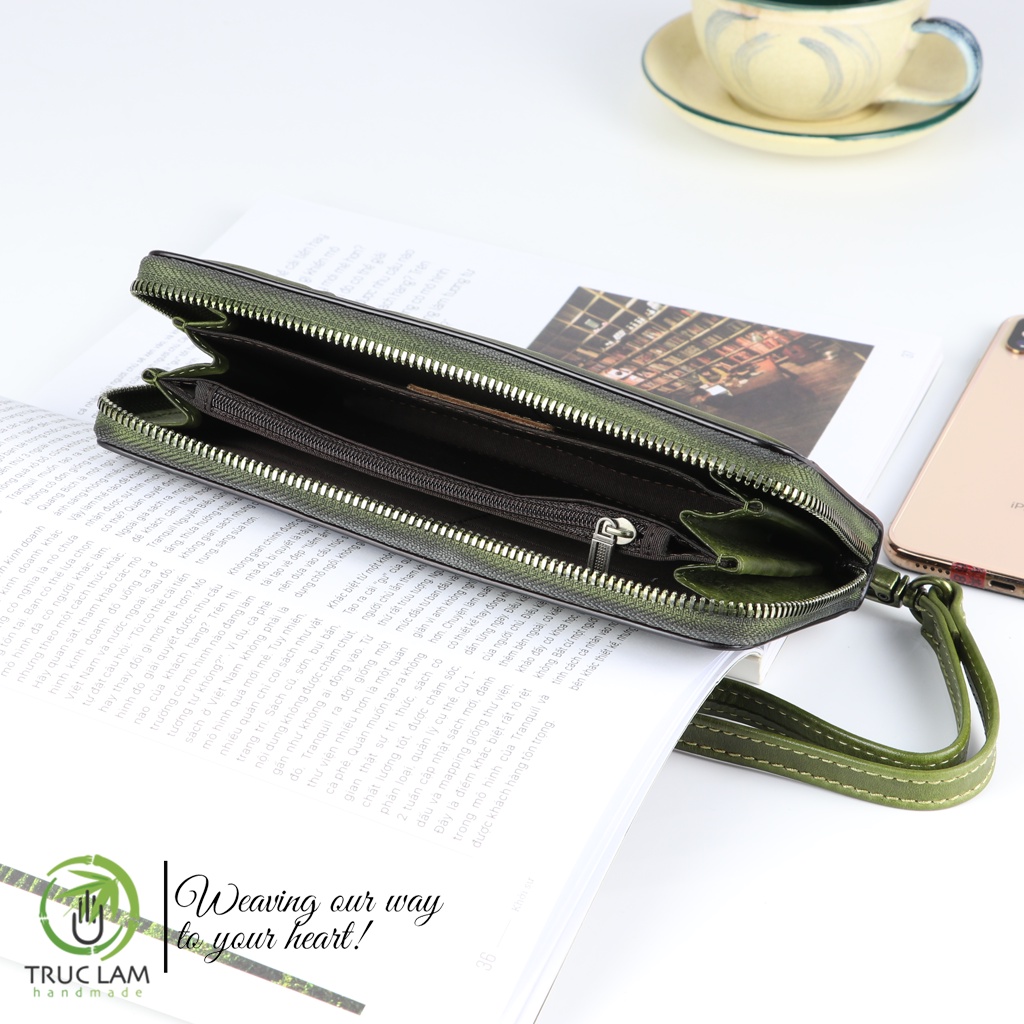 Ví Dài Cầm Tay Thời Trang Nữ Da Thật Cao Cấp Có Khóa Kéo Họa Tiết Lông Vũ – Trúc Lâm Handmade