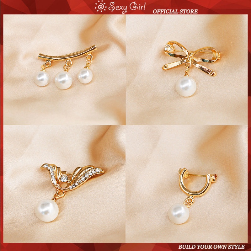 Ghim Cài Áo Hình Nơ Đính Ngọc Trai Chống Chói Thời Trang Cho Nữ