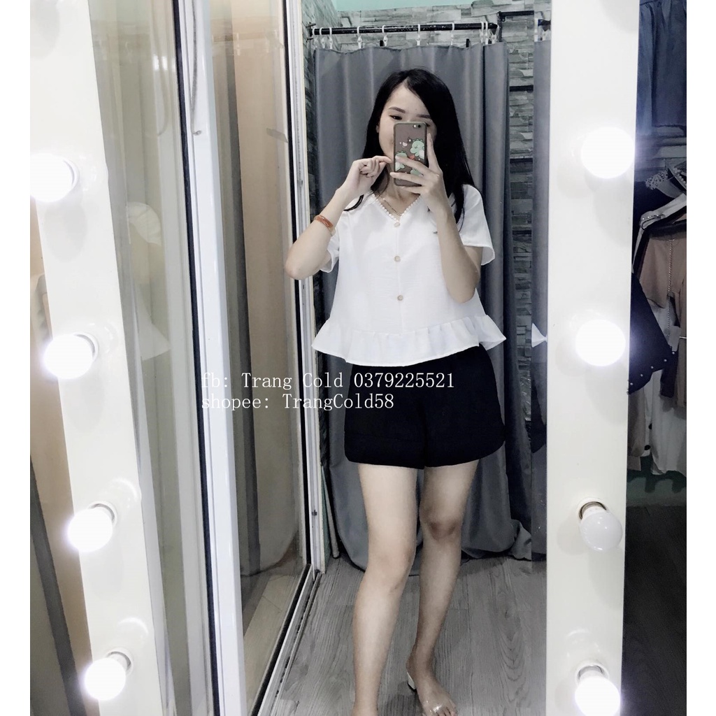 Áo baby doll croptop cổ V (ẢNH THẬT SHOP TỰ CHỤP)