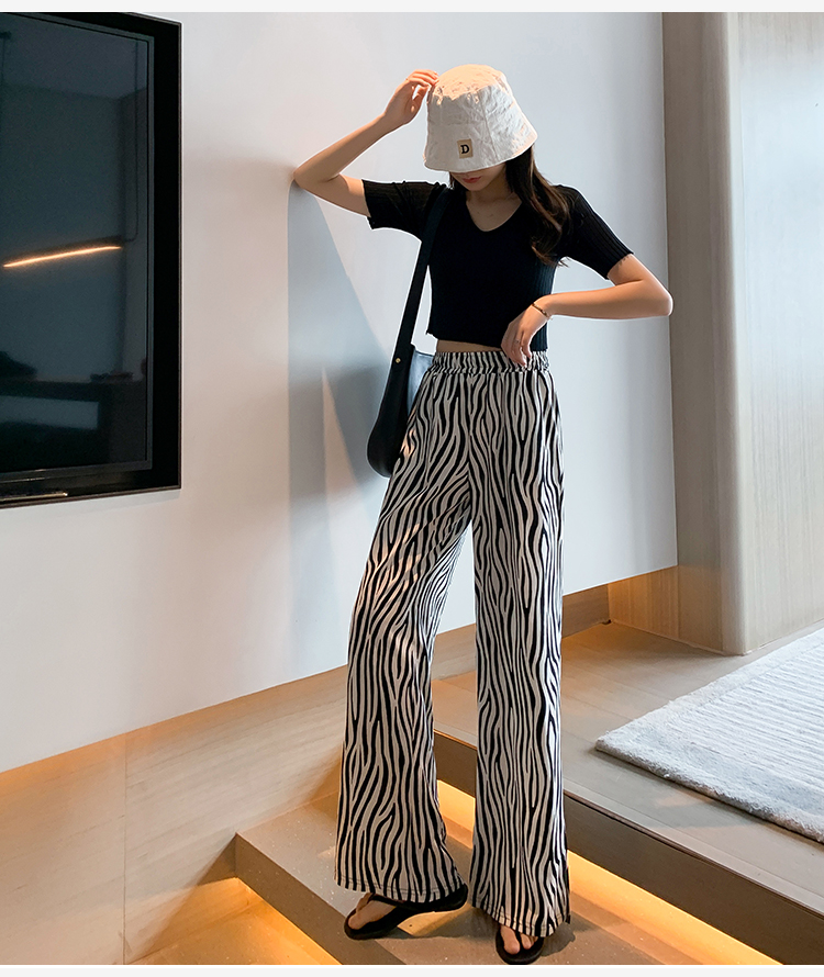 SUXI Quần Dài Nữ Lưng Cao Ống Rộng Họa Tiết Ngựa Vằn Thời Trang Hàn Quốc